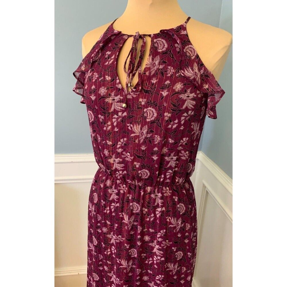 White House Black Market Halter Dress Womens 4 Sleeveless Chiffon Floral Maxi